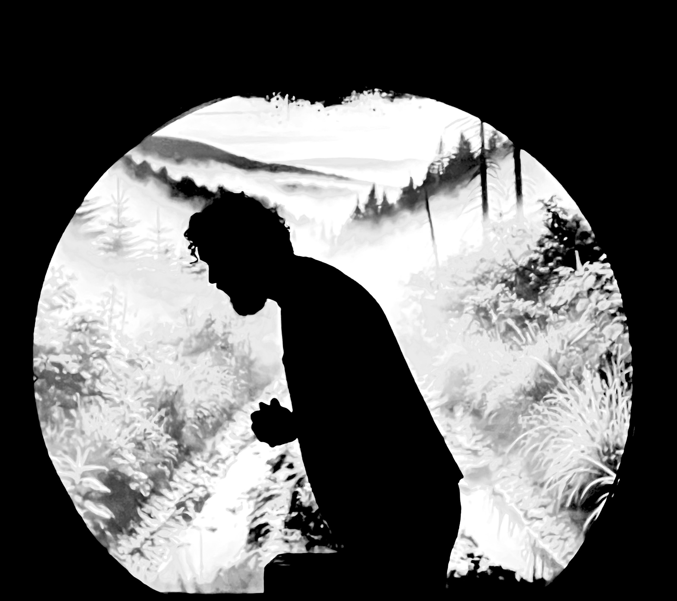 A performer’s silhouette fractures into black-and-white motion